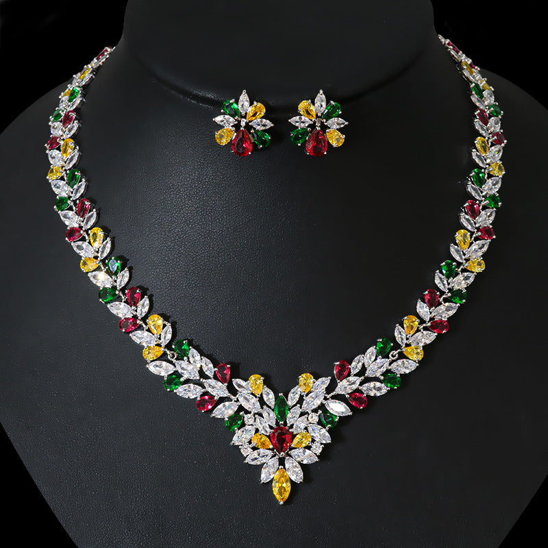 Braut Zirkon Schmuck Halskette Ohrringe Set