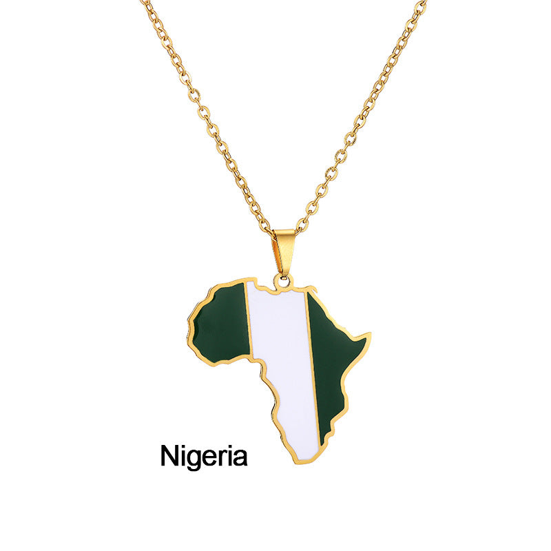 Collar con Colgante de Mapa de África Acero Inoxidable Joyería Ghana Nigeria