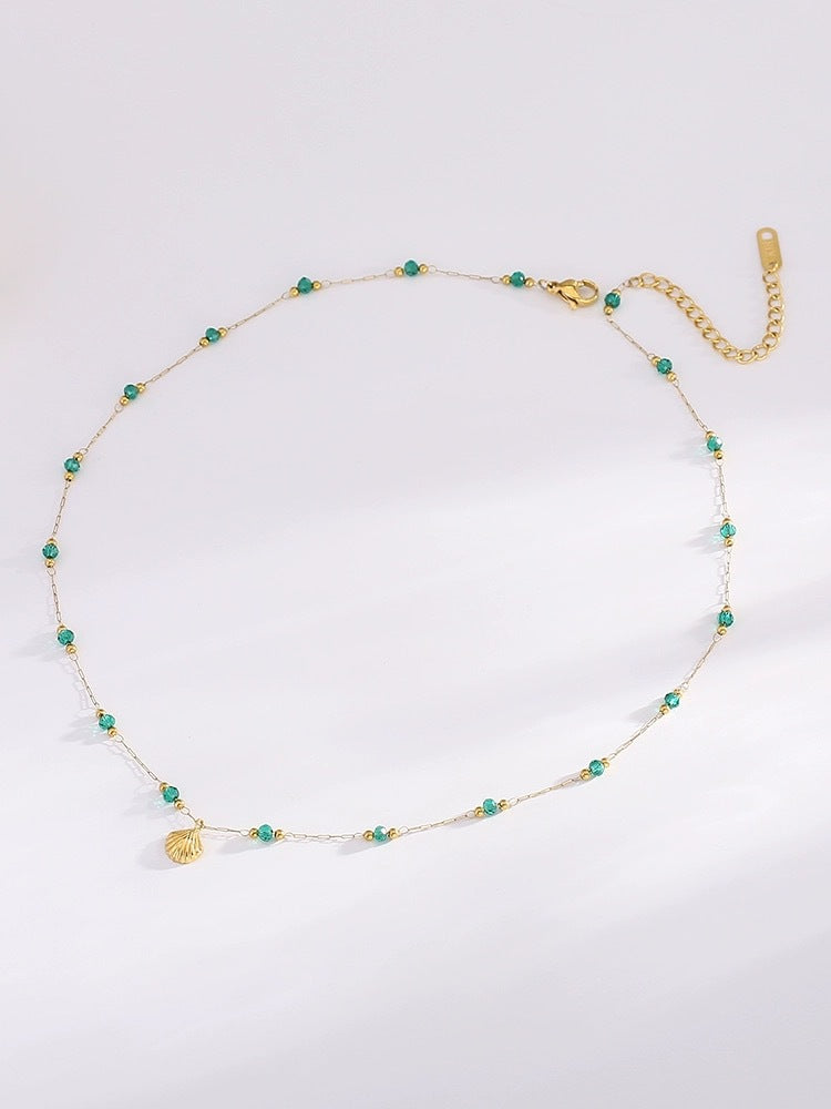 Green Crystal Shell Necklace Female New Light Luxury Niche Fashion Elegant Delicate Collarbone Chain Retro Temperament Necklace