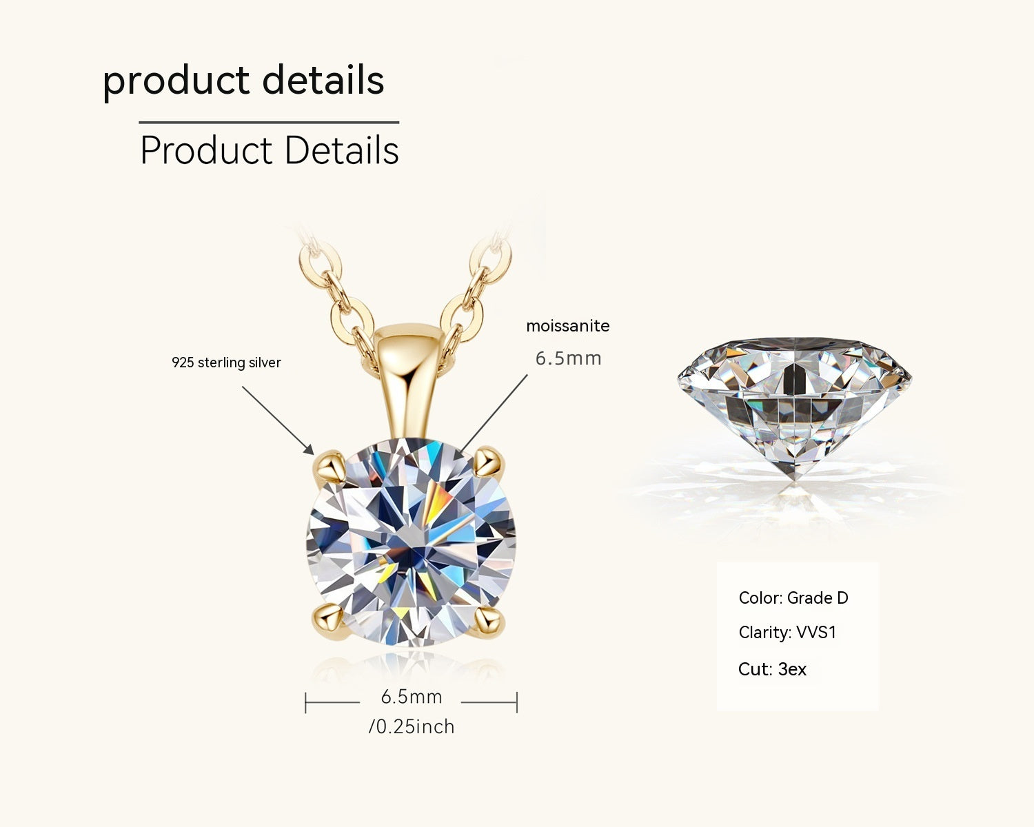 Klassische vierzackige Diamantkette, hochwertig 925 versilbert, 18 Karat vergoldeter Anhänger