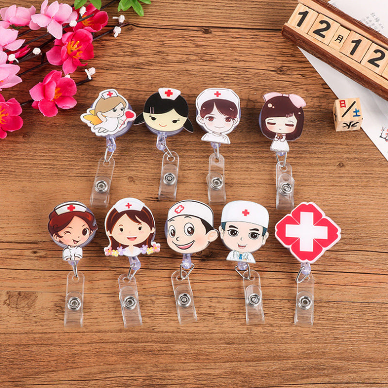 Dibujos animados de moda Hebilla de lata Trabajo Enfermera Certificado Tirar de las cáscaras Clip de tarjeta de pecho Certificado Retráctil Hebilla Etiqueta de nombre