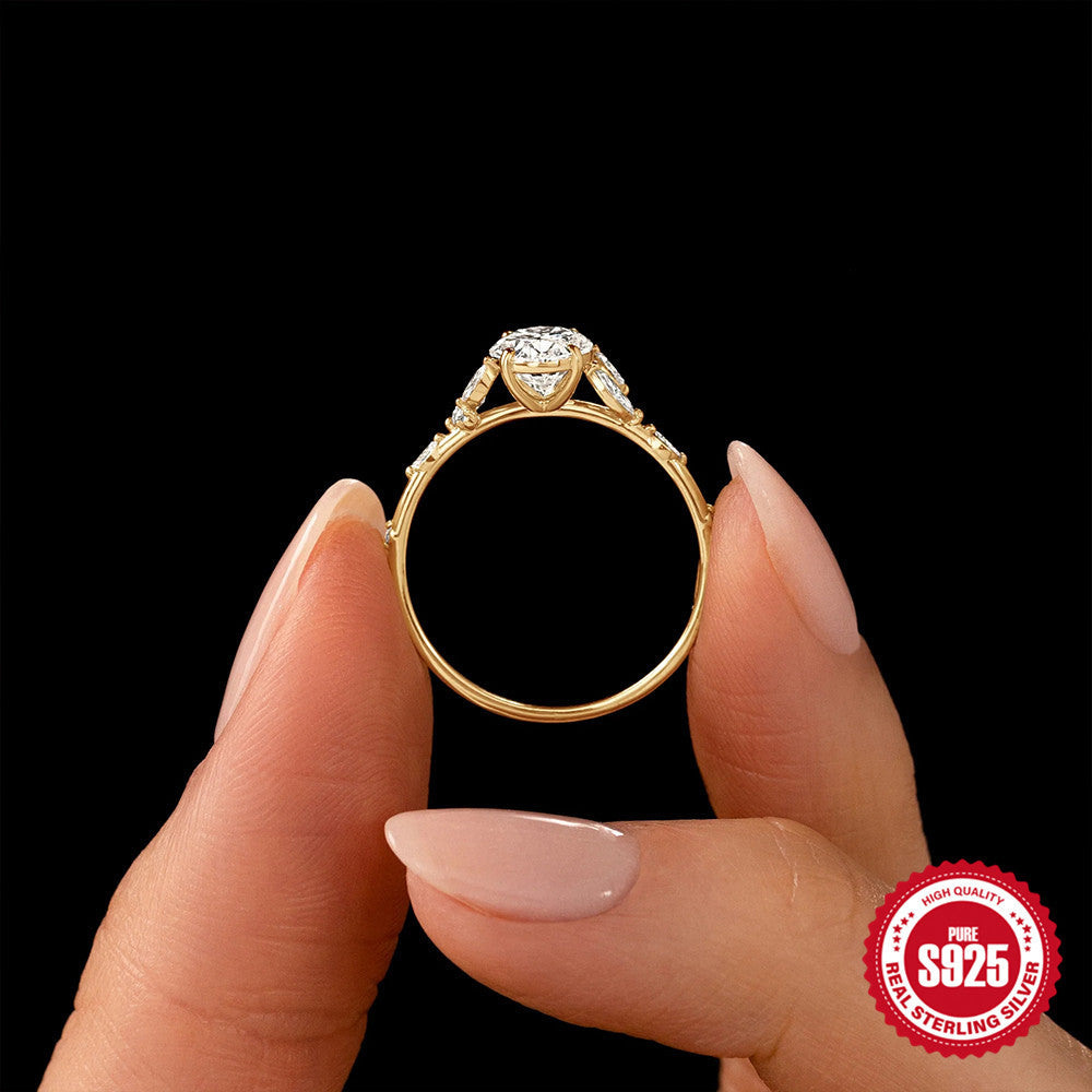 Anillo de Zirconia con Forma de Huevo de Plata Esterlina S925, Anillo de Diamantes Estilo Ins Europeo y Americano