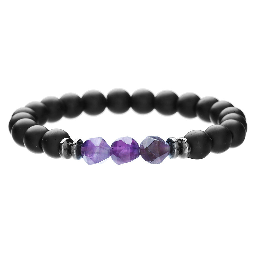 Simple Men's Cut Surface Black Agate Tigereye Blue Grain Stone Stretch Bracelet
