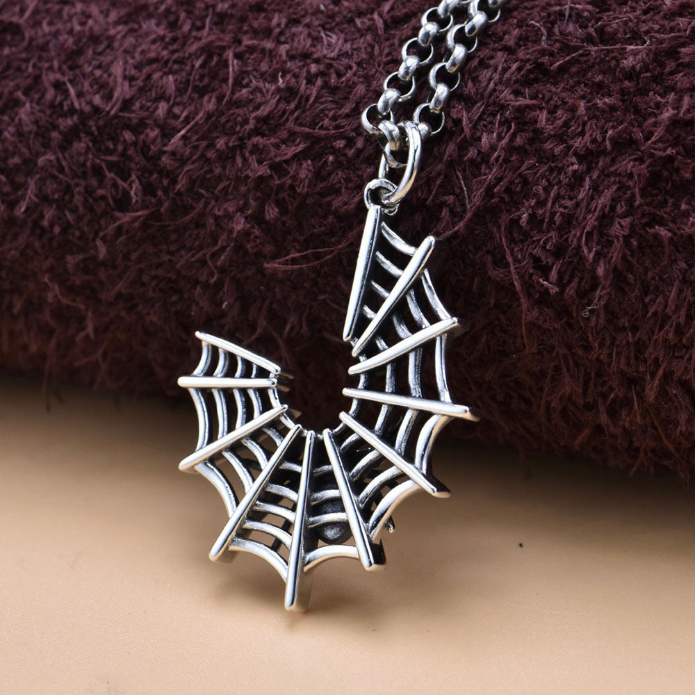 Spinnennetz-Anhänger aus 925er Sterlingsilber, gotische Ornament-Halskette