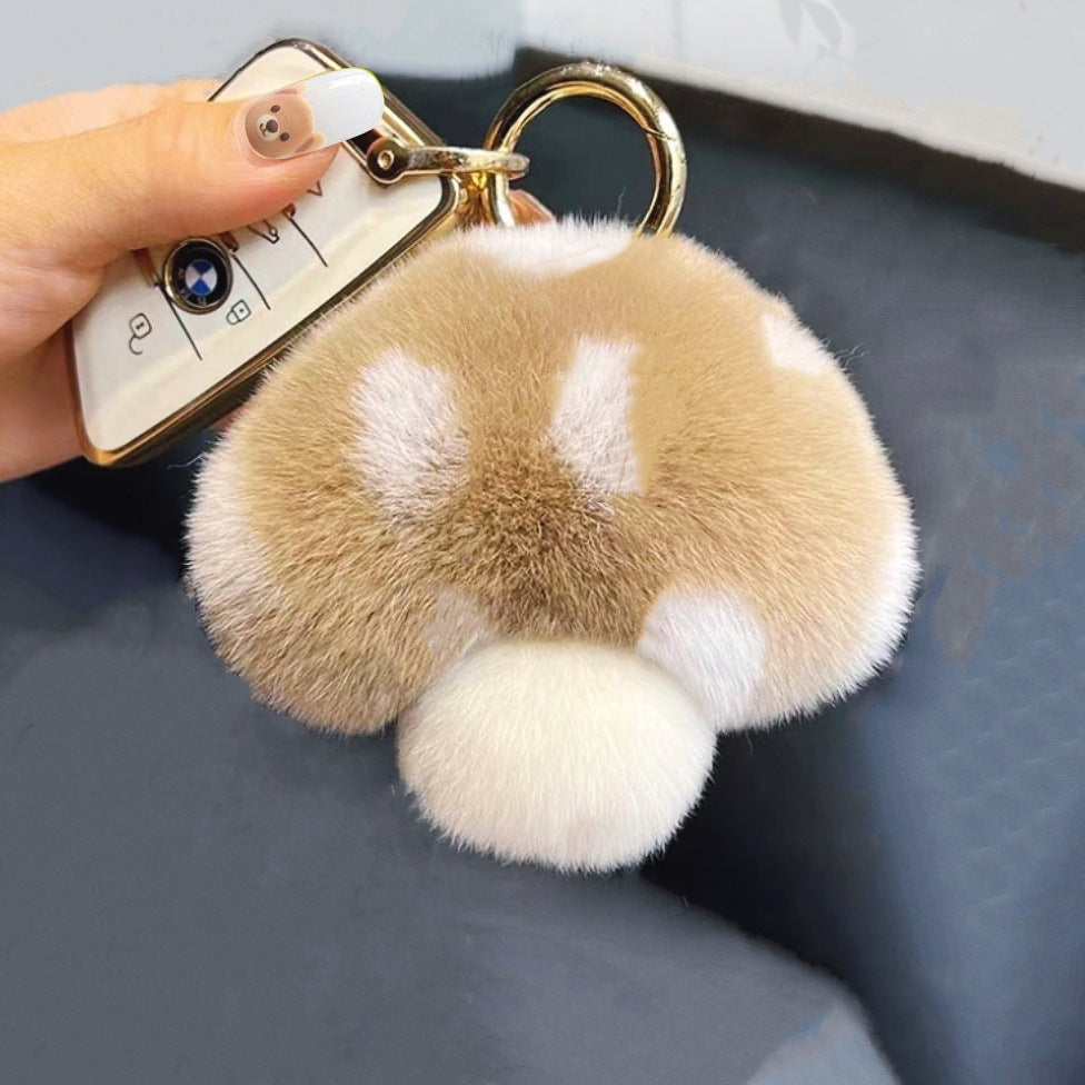 Colgante Llavero Coche Champiñón Pequeño Piel de Conejo