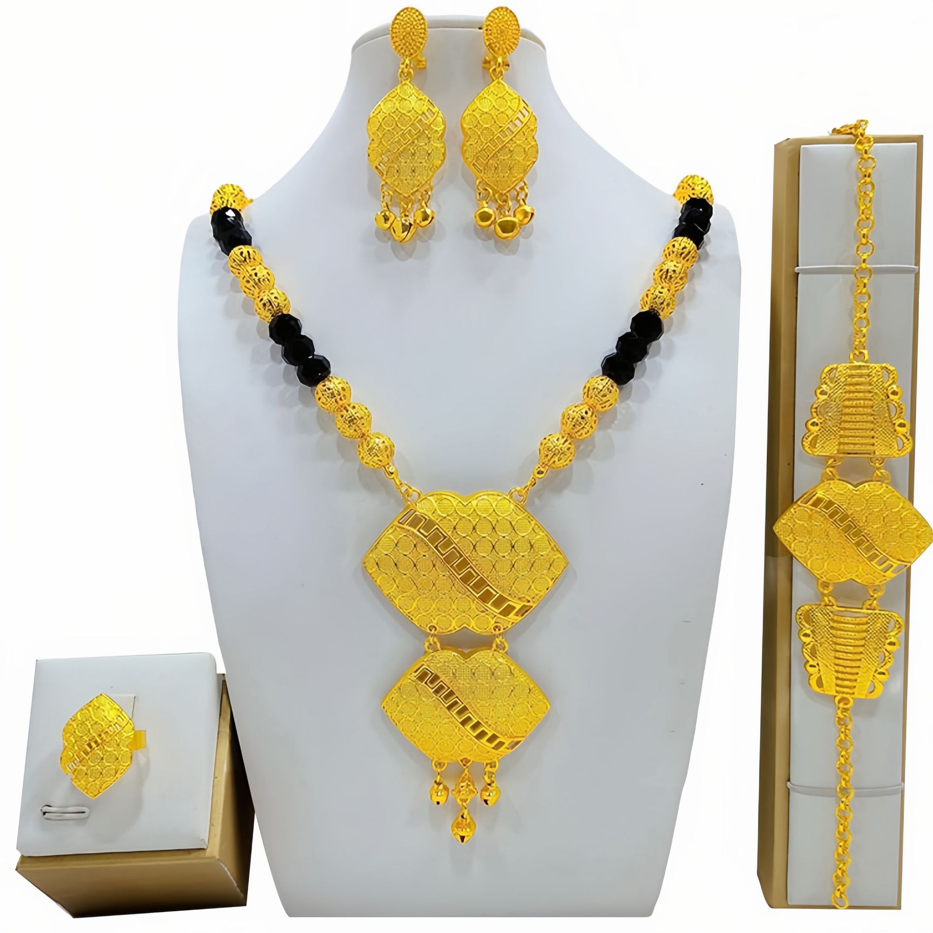 High-end Bridal Wedding Necklace Earring Ring Bracelet Ornament Suit