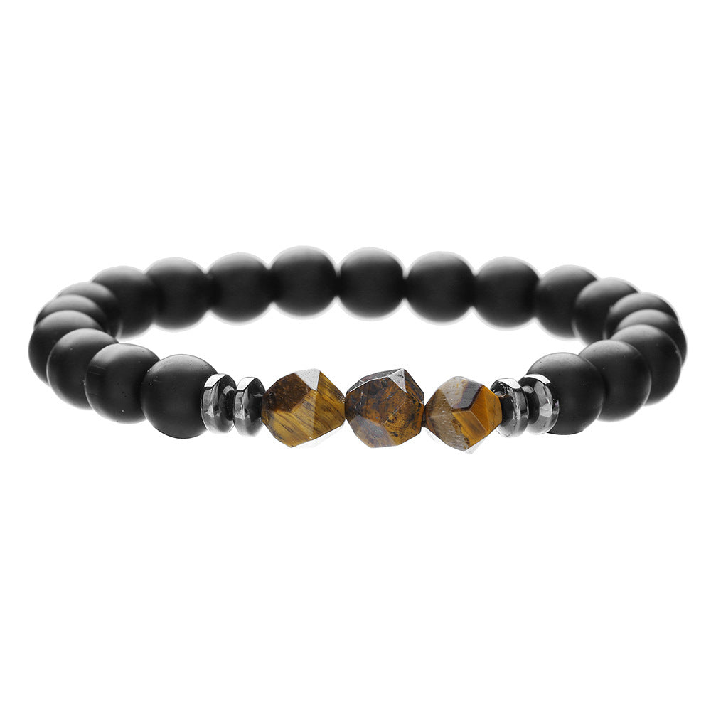 Simple Men's Cut Surface Black Agate Tigereye Blue Grain Stone Stretch Bracelet