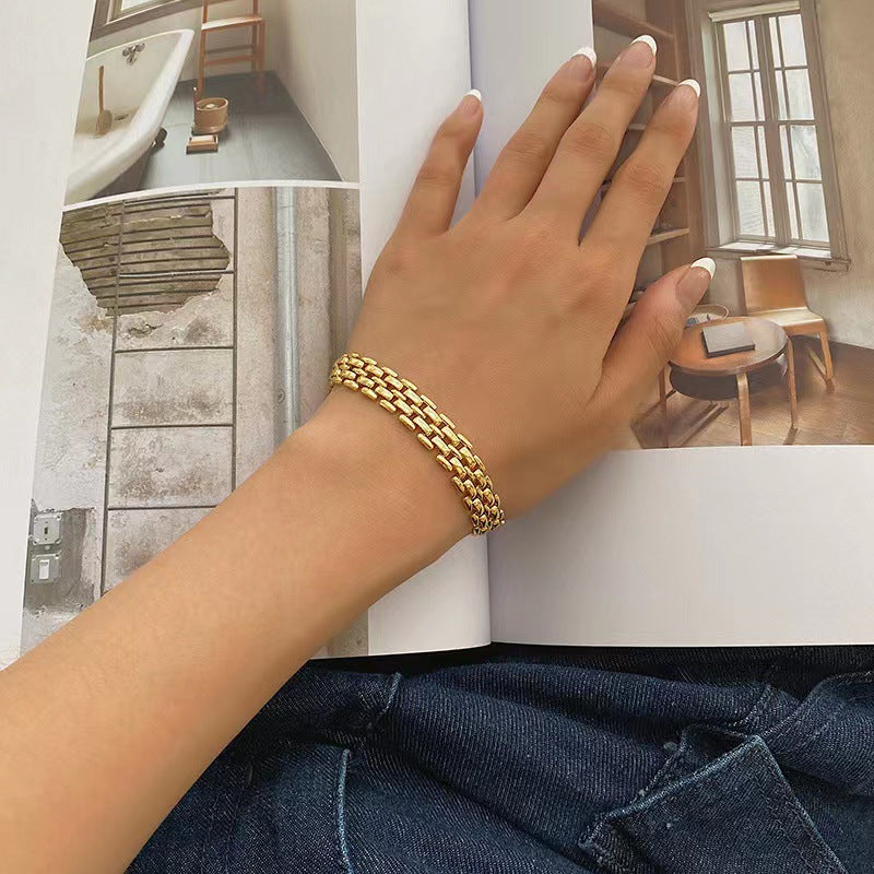 Armband-Halskette aus Titanstahl mit 18 Karat Goldauflage, geflochten
