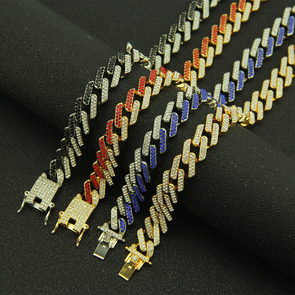 Herrenmode mit farbigen Diamanten, geometrische quadratische kubanische Halskette