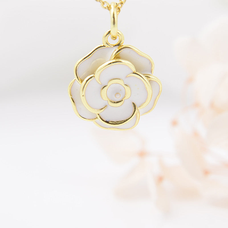 Damenschmuck Kupferplattiert Goldfarben Rose Tropföl Anhänger Halskette