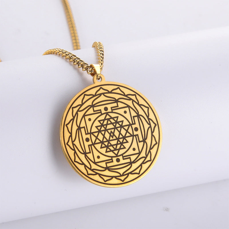 Mandala Blume Anhänger Halskette Edelstahl Heilige Geometrie Halsketten