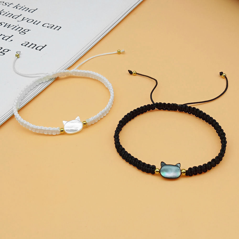 Interesting Design Female Shell Black Cat Hand Woven Hand Rope Bracelet