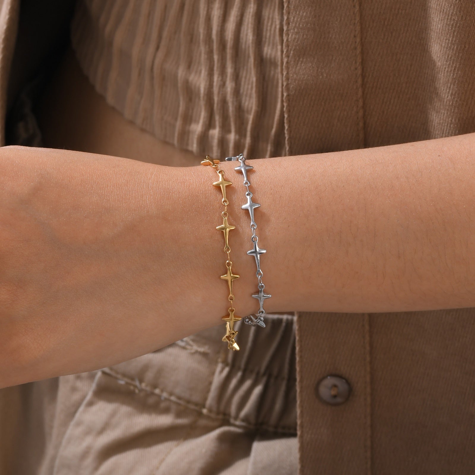 Stainless Steel Four Eight-pointed Stars Bracelet Personal Accessories