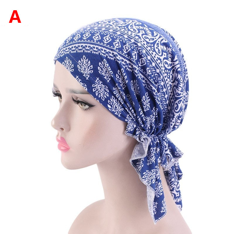Stretch cotton print turban hat