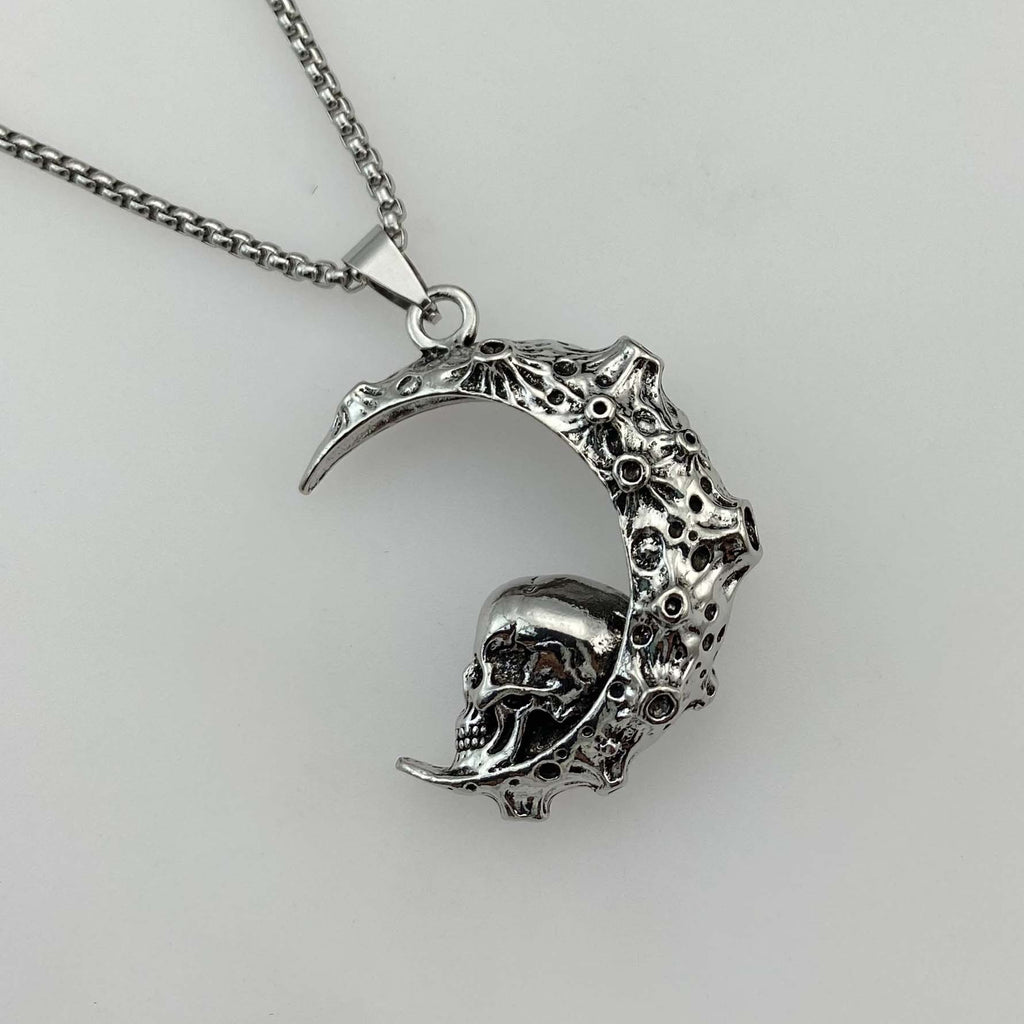 Großer Edelstahl 3D Mond Schädel Anhänger Biker Punk Halskette Herren Schmuck Kostenloser Versand