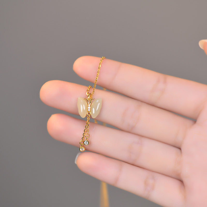 Collar con borla de mariposa para mujer, plata de ley 925, estilo chino nuevo, alta sensibilidad