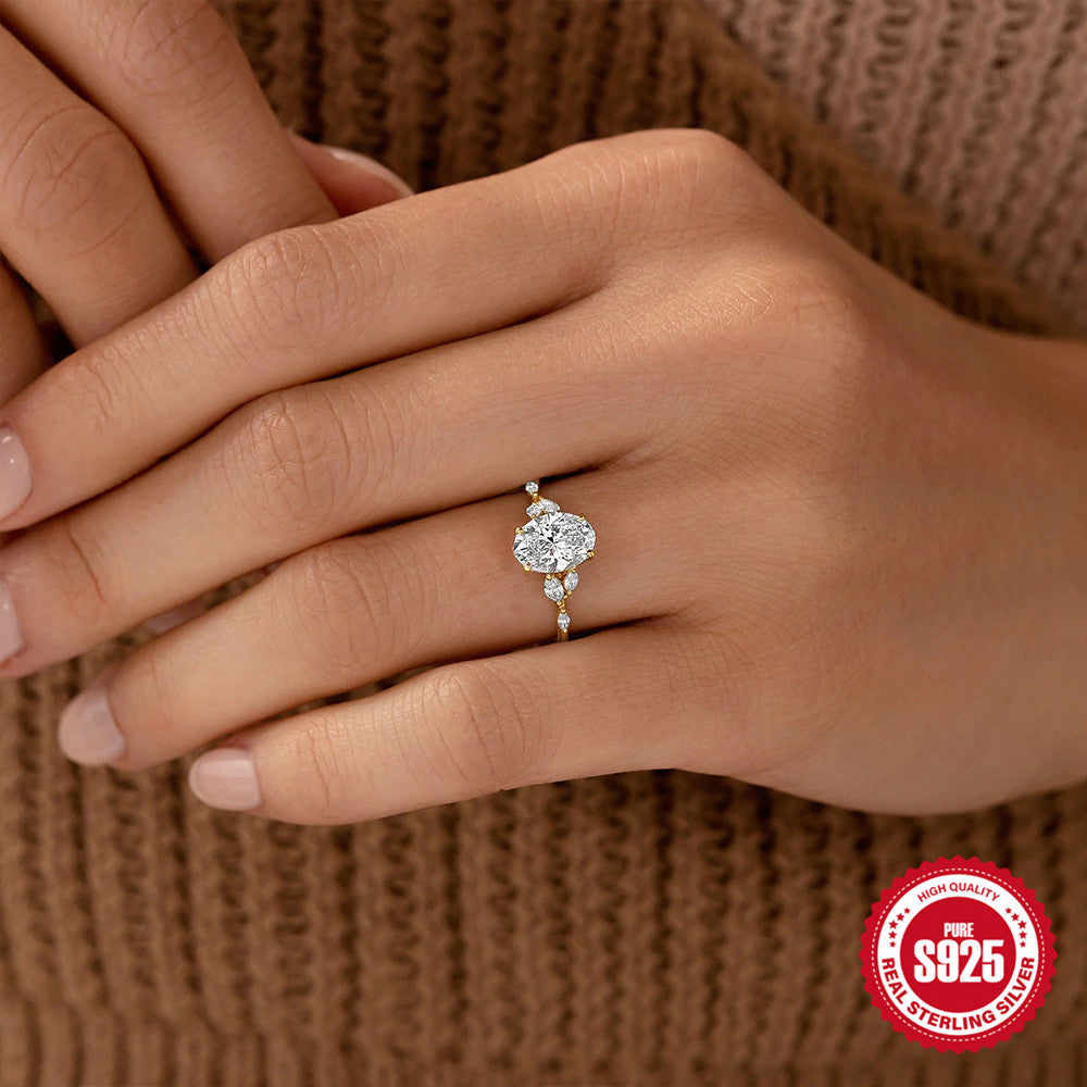 S925 Sterlingsilber Eiförmiger Zirkonring Europäischer und Amerikanischer Ins-Stil Diamantring