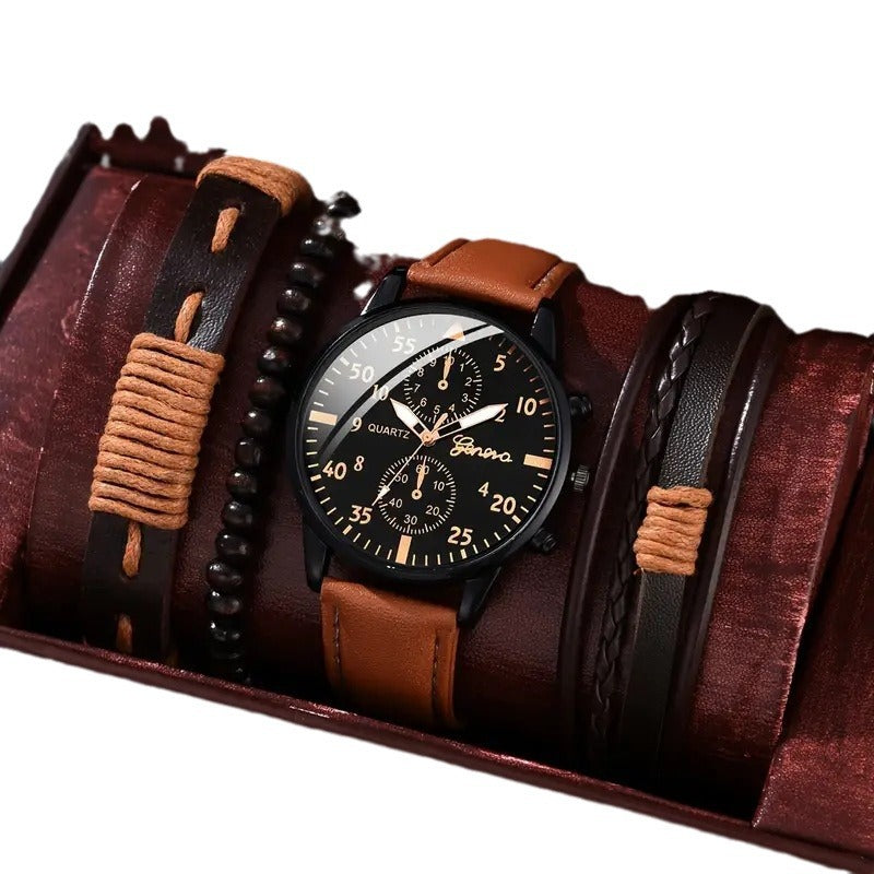 Uhrenarmband-Set mit einzelnen Kalenderfälschungen, drei Augen und Canvas-Quarzuhr