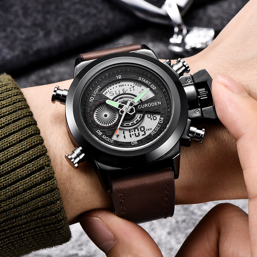 Reloj deportivo multifuncional de doble pantalla para hombre con cinturón de moda