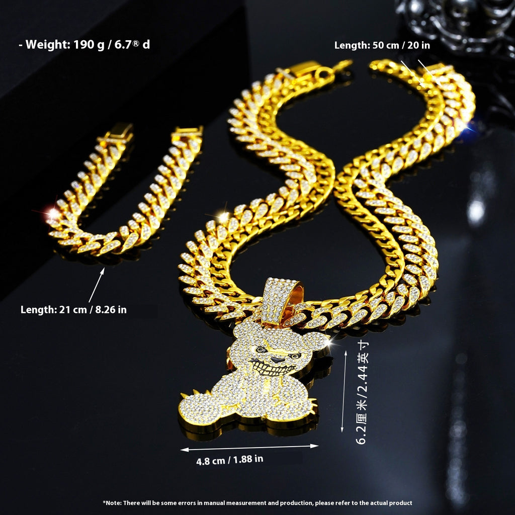 Modeschmuck vollständig besetztes Bären-Anhänger-Halsketten-Armband dreiteiliges Set