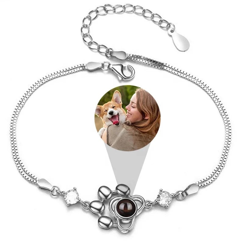 S925 Sterling Silver Pet Dog Claw Languages Photo Projection Bracelet
