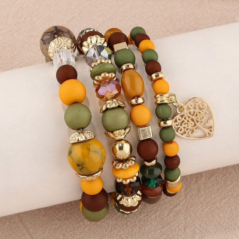 Pulsera multinevel con cristales en forma de corazón y estilo nacional bohemio