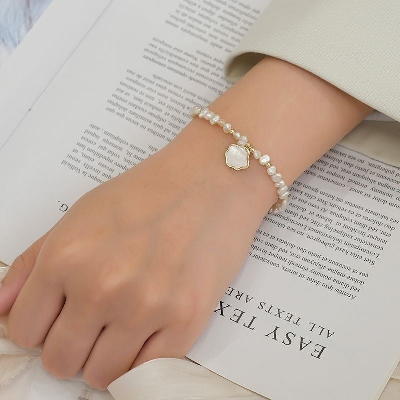 Collar y pulsera de perlas cultivadas de agua dulce con concha de nácar para mujer