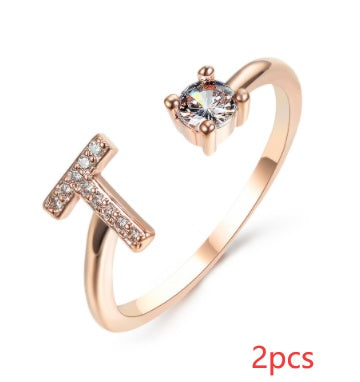 Nuevo Diseño Anillo Ajustable con Letra Inicial 26 Joyería de Moda para Mujeres Joyería Simple y Elegante