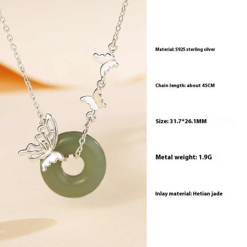 Pulsera de mariposa de jade en plata de ley