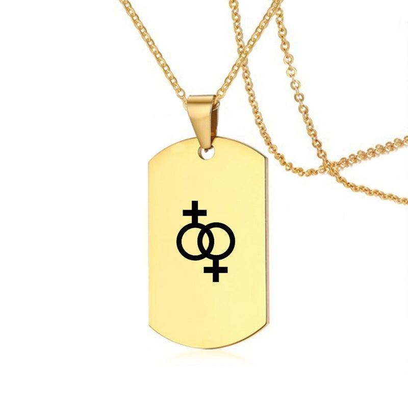 Edelstahl LGBT ID Halskette Schmuck Gravieren Gay Lesbian Transgender Symbol Hundemarken Halsketten für Männer Frauen