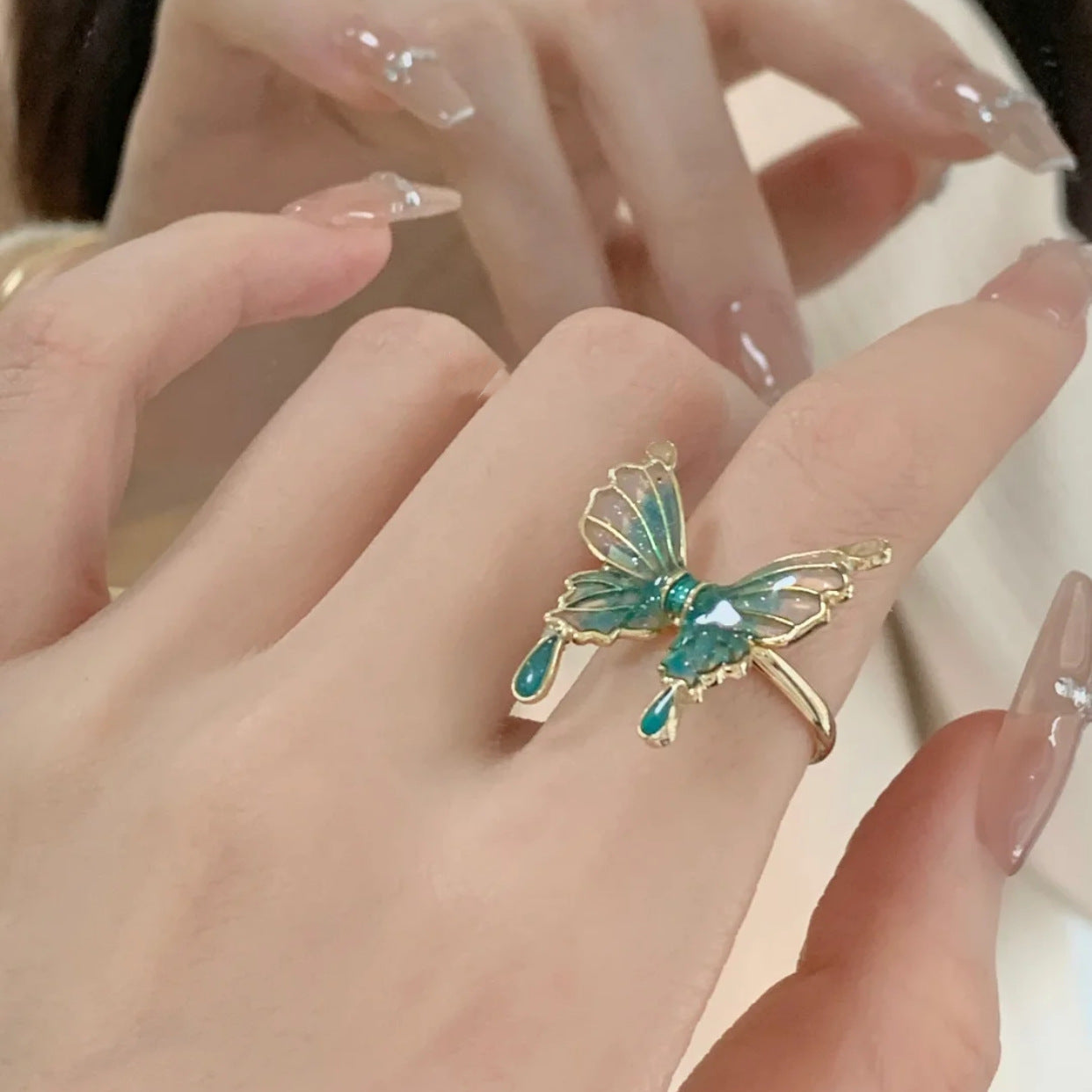 Anillo Mariposa Gradiente Azul Epoxi Diseño de Interés Especial