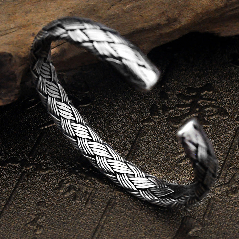 Pulsera vintage de plata tejida a mano para hombre y mujer