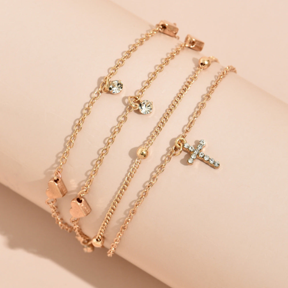 Tobillera con forma de corazón, diamante, cruz, estrella y luna