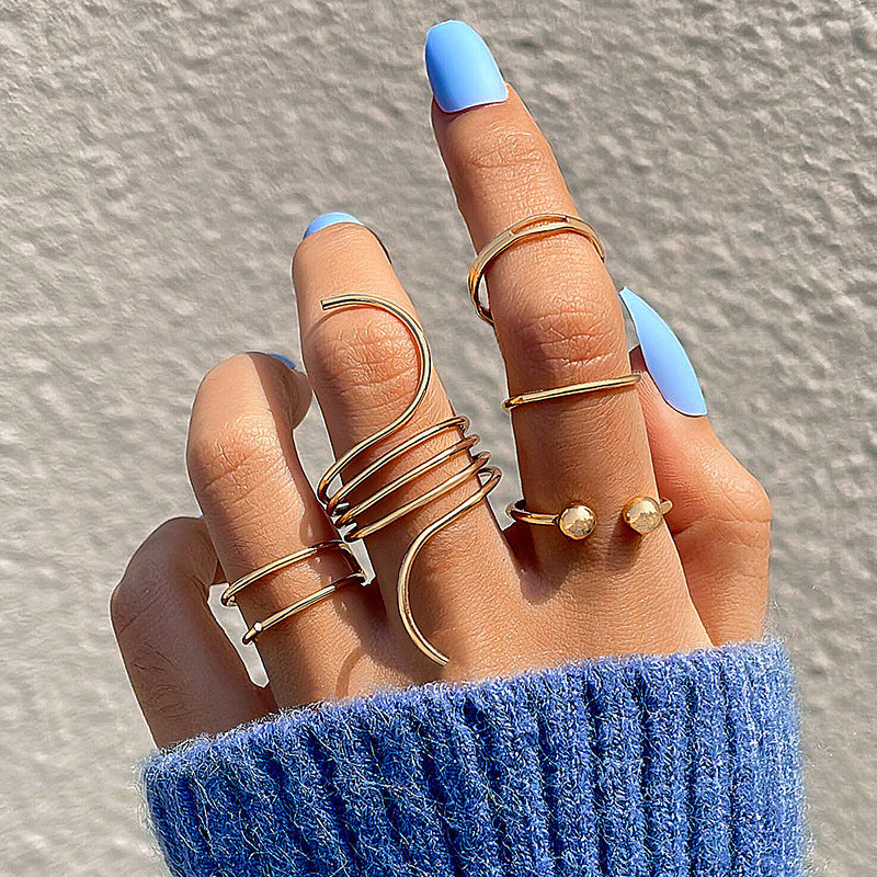 Anillo abierto de onda estilo retro simple, moderno, estilo INS europeo y americano