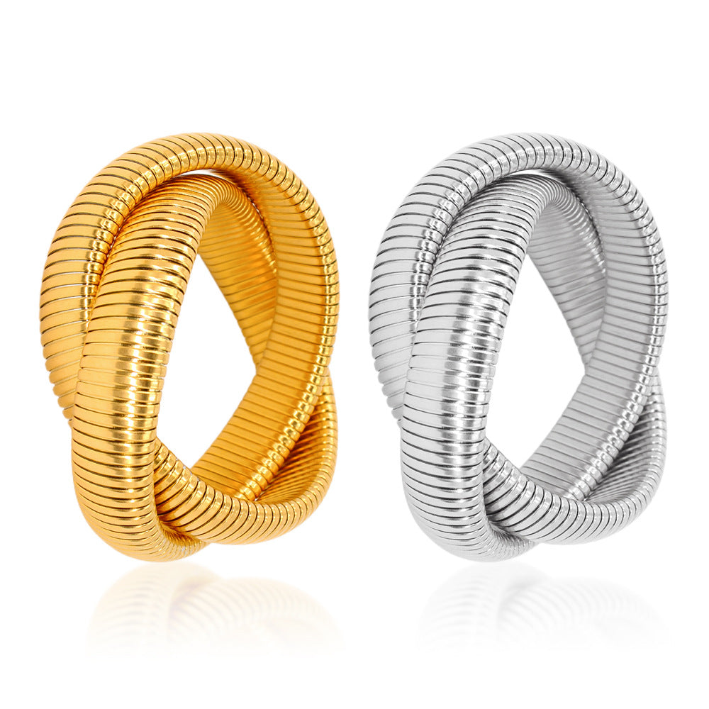 Pulsera elástica de acero inoxidable con doble anillo de titanio con forma de serpiente