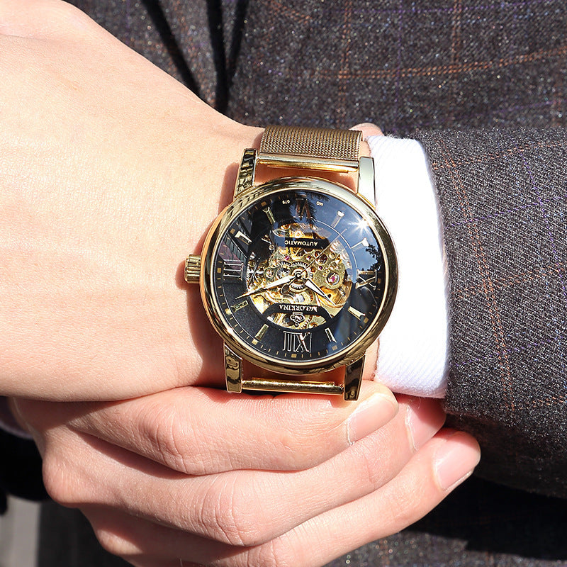 Automatische Mechanische Herrenarmbanduhr mit gewebtem Netzarmband