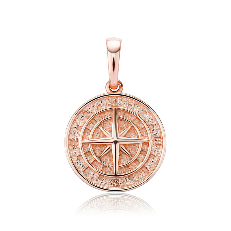 925 Silver Compass Compass Hip Hop Pendant Necklace