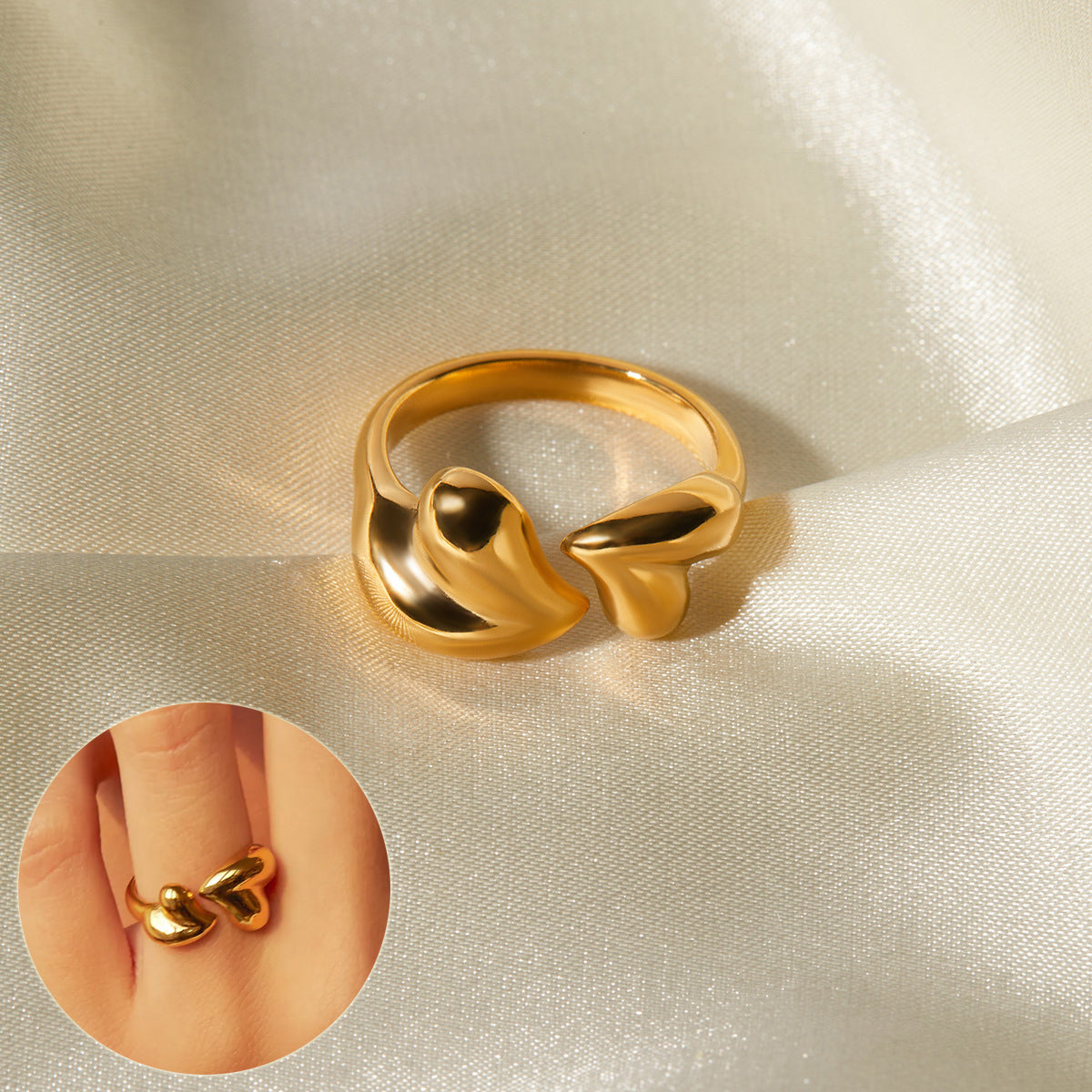 Edelstahl Asymmetrische Herzform Offene Ringe Romantische Valentinstagsgeschenke Für Frauen Modeschmuck