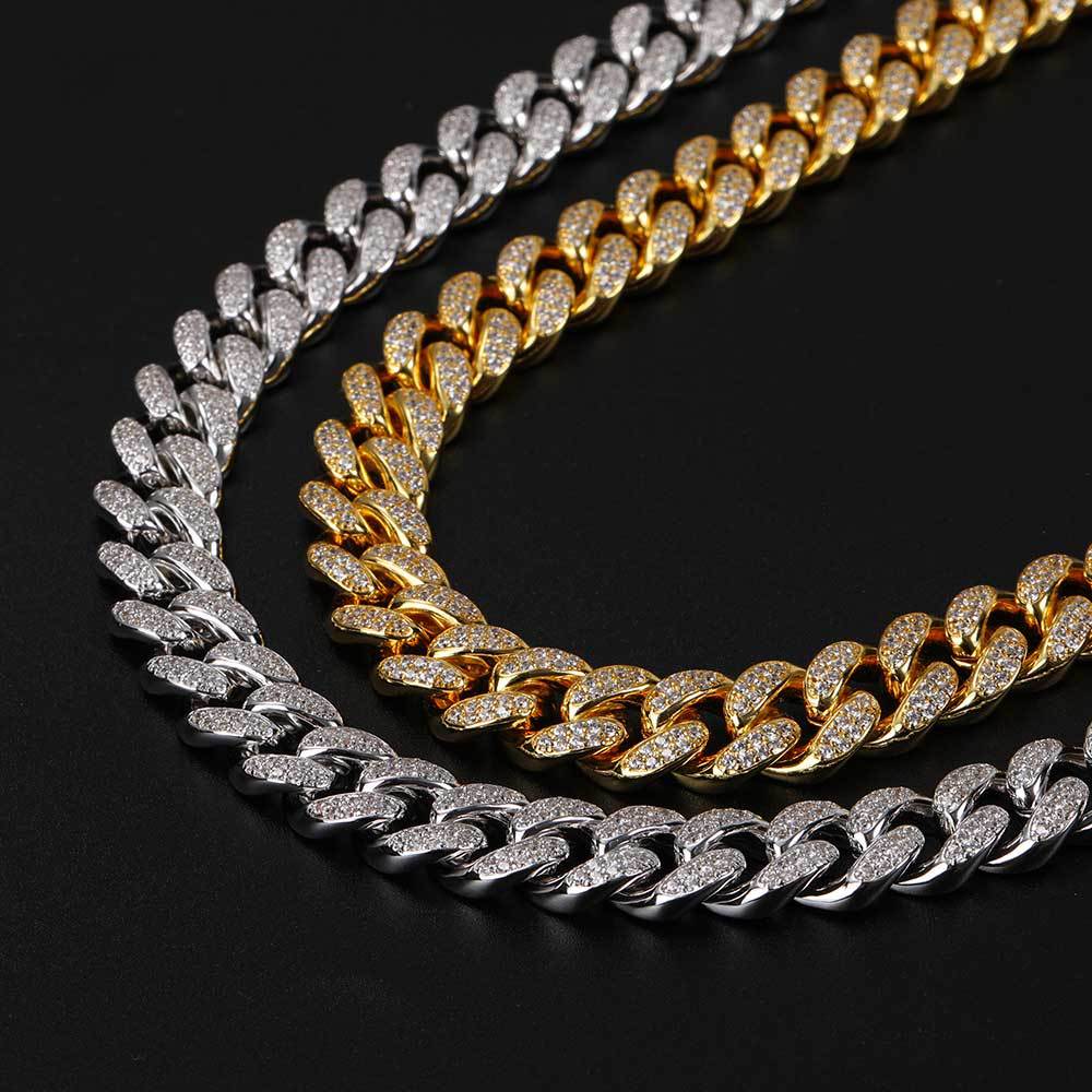 Hip-Hop-Schmuck 12mm Vollstrass Cuban Kette Echt Vergoldet