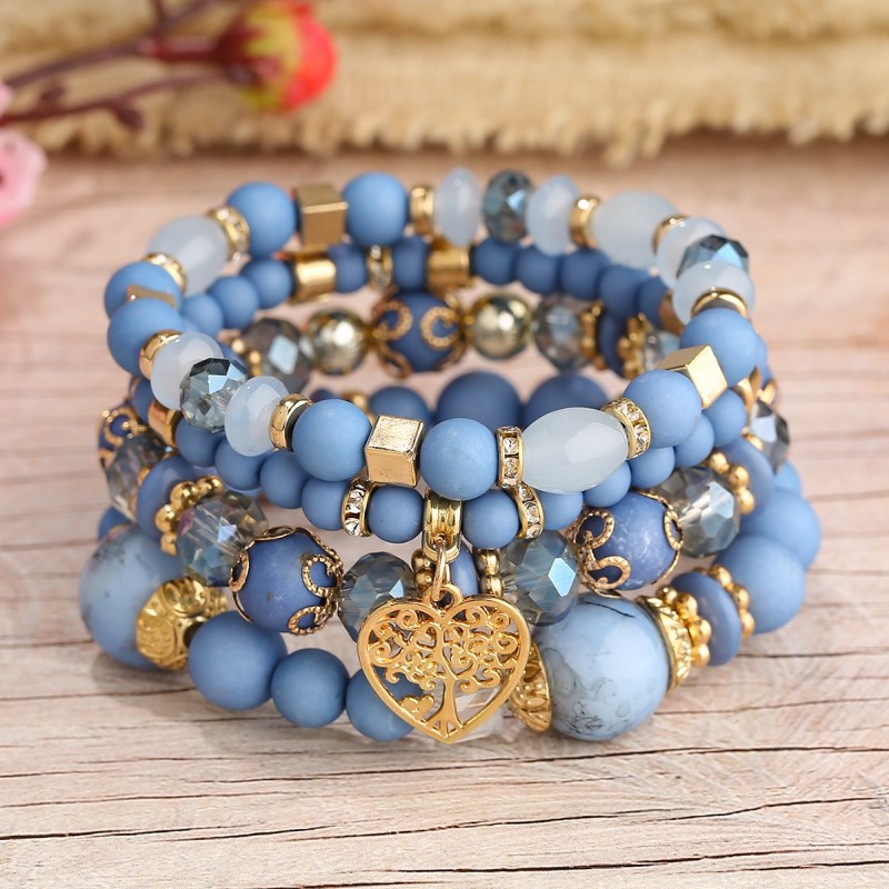 Pulsera multinevel con cristales en forma de corazón y estilo nacional bohemio