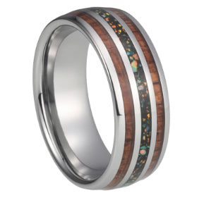 Wolfram 8MM Eheringe für Männer und Frauen mit blauem Opal
