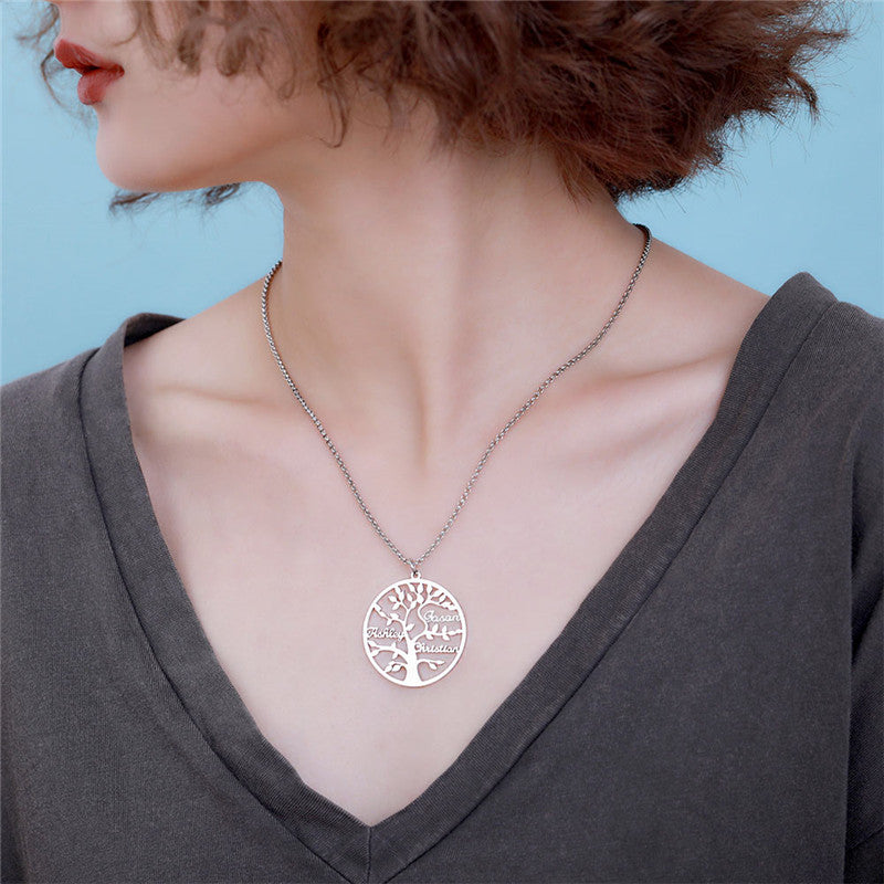 Halskette Rose Gold Lebensbaum mit Namen Lebensbaum-Halskette aus Edelstahl personalisiert