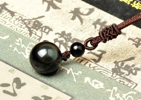 Natürlicher Obsidian Regenbogenauge Glücksperlen-Anhänger Halskette Polyesterseil-Kette Halskette Schmuck für Frauen