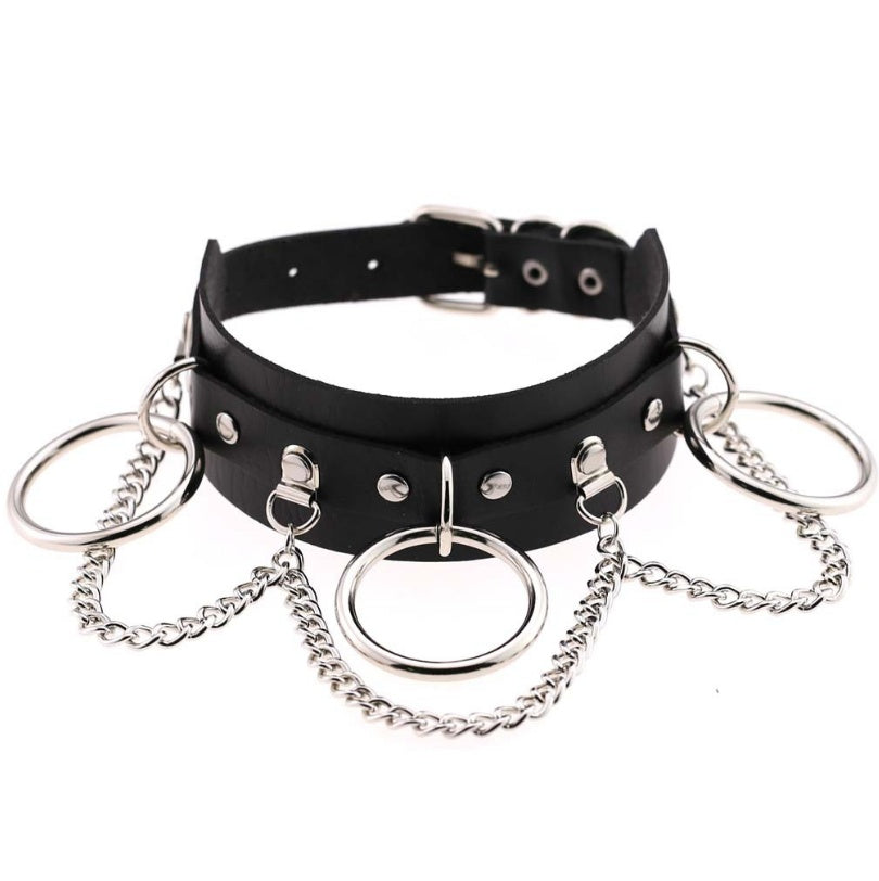Europäischer und amerikanischer Stil Persönlichkeit übertrieben PU-Lederhalsband Punk Street Shooting Nachtclub O-Ring Kette Schlüsselbeinkette Halsband