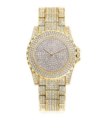 Reloj de cuarzo de oro con cristales y diamantes para mujer, informal y con estilo