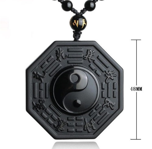 Obsidian Anhänger Yin Yang Fisch Fünf Elemente Amulett Herren und Damen Halskette