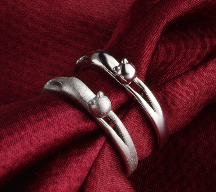 Niedliches Katzen-Schmuckset - Ring - Ohrringe - Halskette
