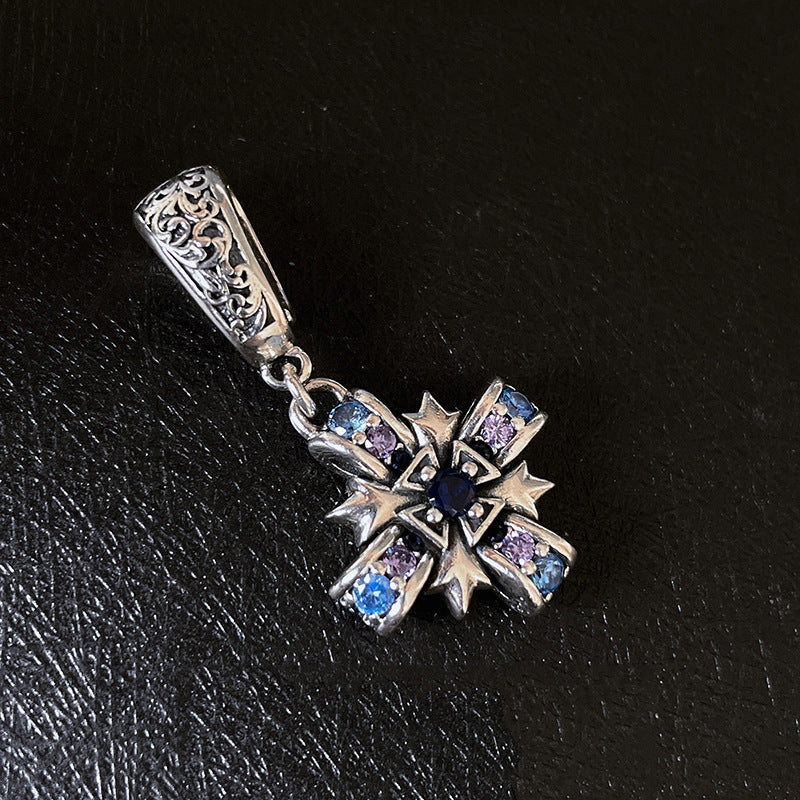 Antiker Meeresjungfrauen-Anhänger mit blauem Zirkon aus Sterlingsilber
