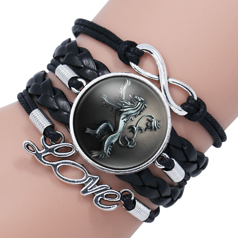 Pulsera de Juego de Tronos, cabeza de lobo de la Casa Stark, cabujón de cristal infinito, pulseras y brazaletes, pulsera envolvente WINTER IS COMING