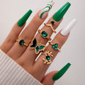 Ring-Set „Metal Emerald Diamond Love Palm“